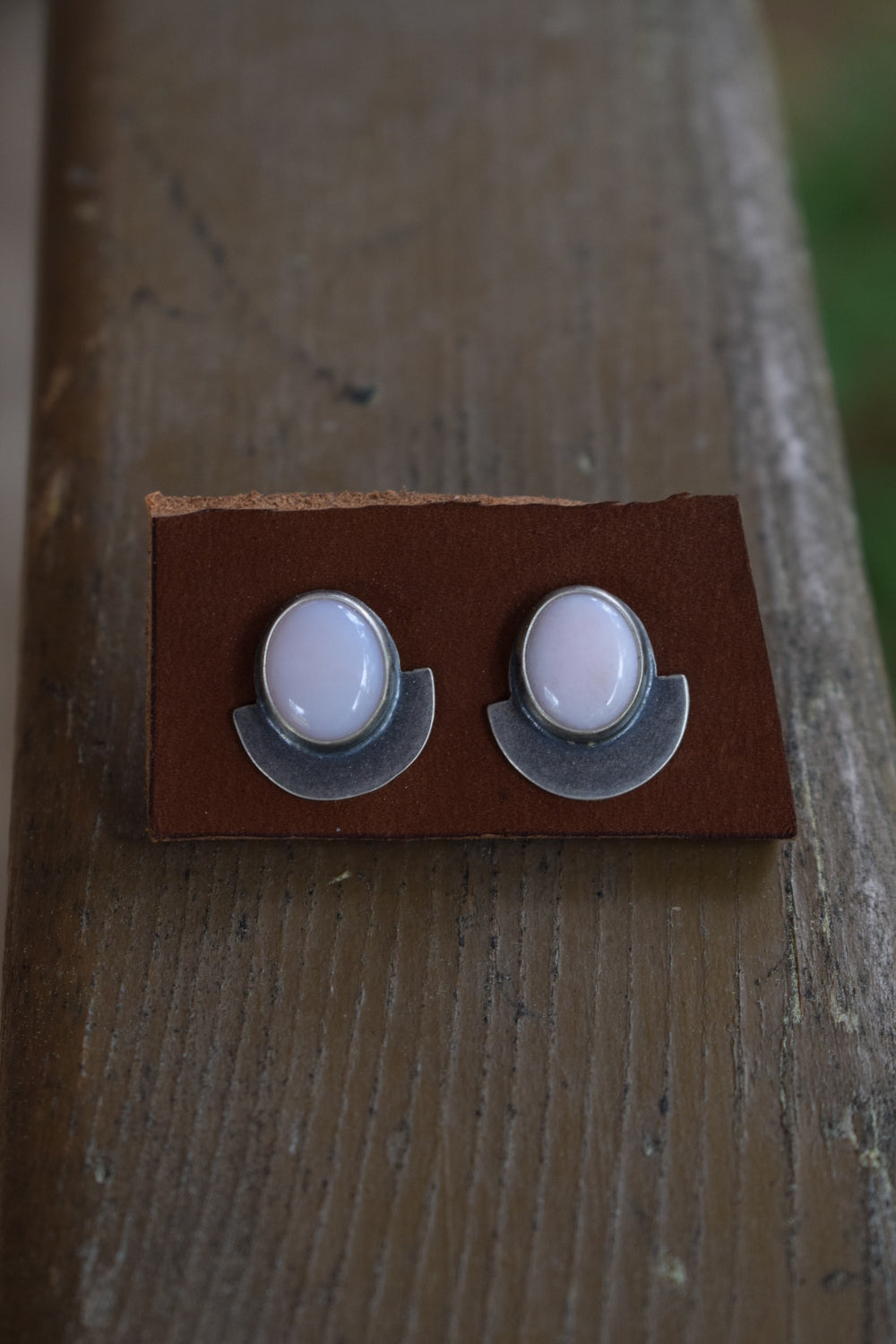 Pink Opal Half Circle Studs