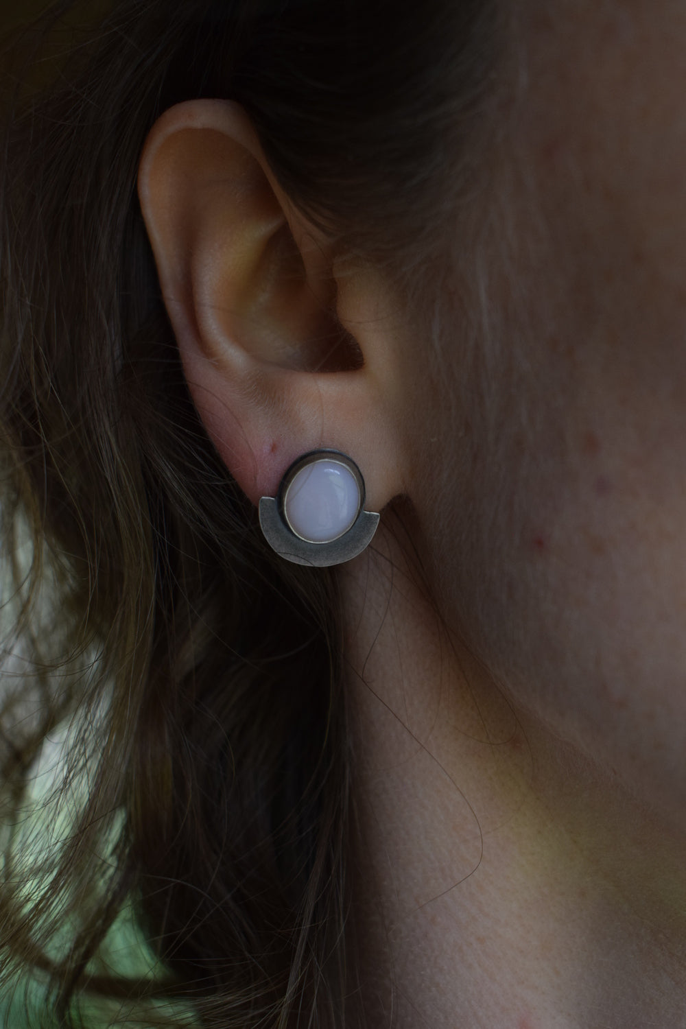 Pink Opal Half Circle Studs