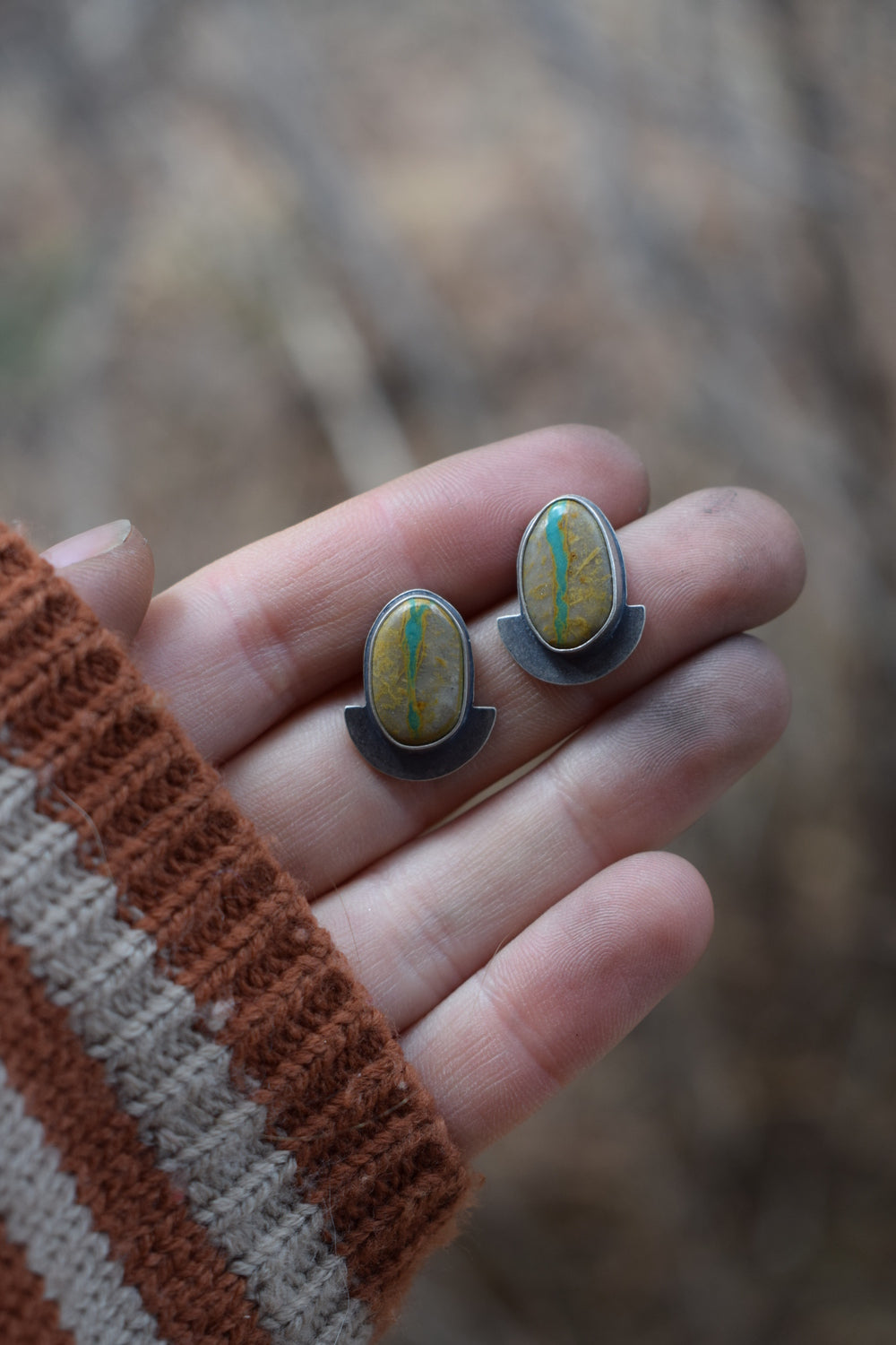 Half Moon Studs w/ Royston Ribbon