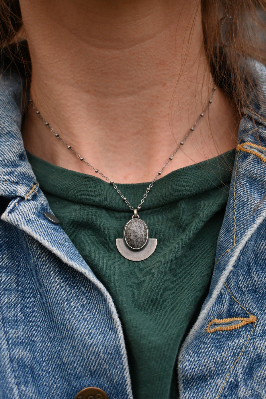 Half Moon Necklace - Petrified Dinosaur Bone