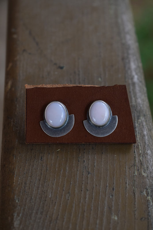 Pink Opal Half Circle Studs