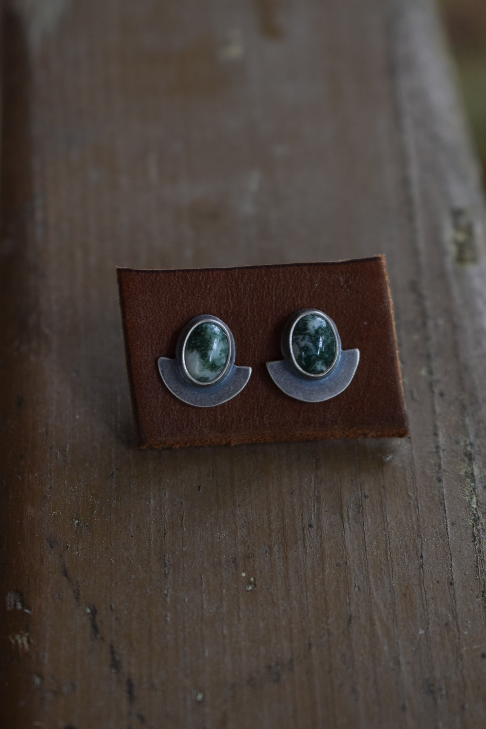 Moss Agate Half Circle Studs