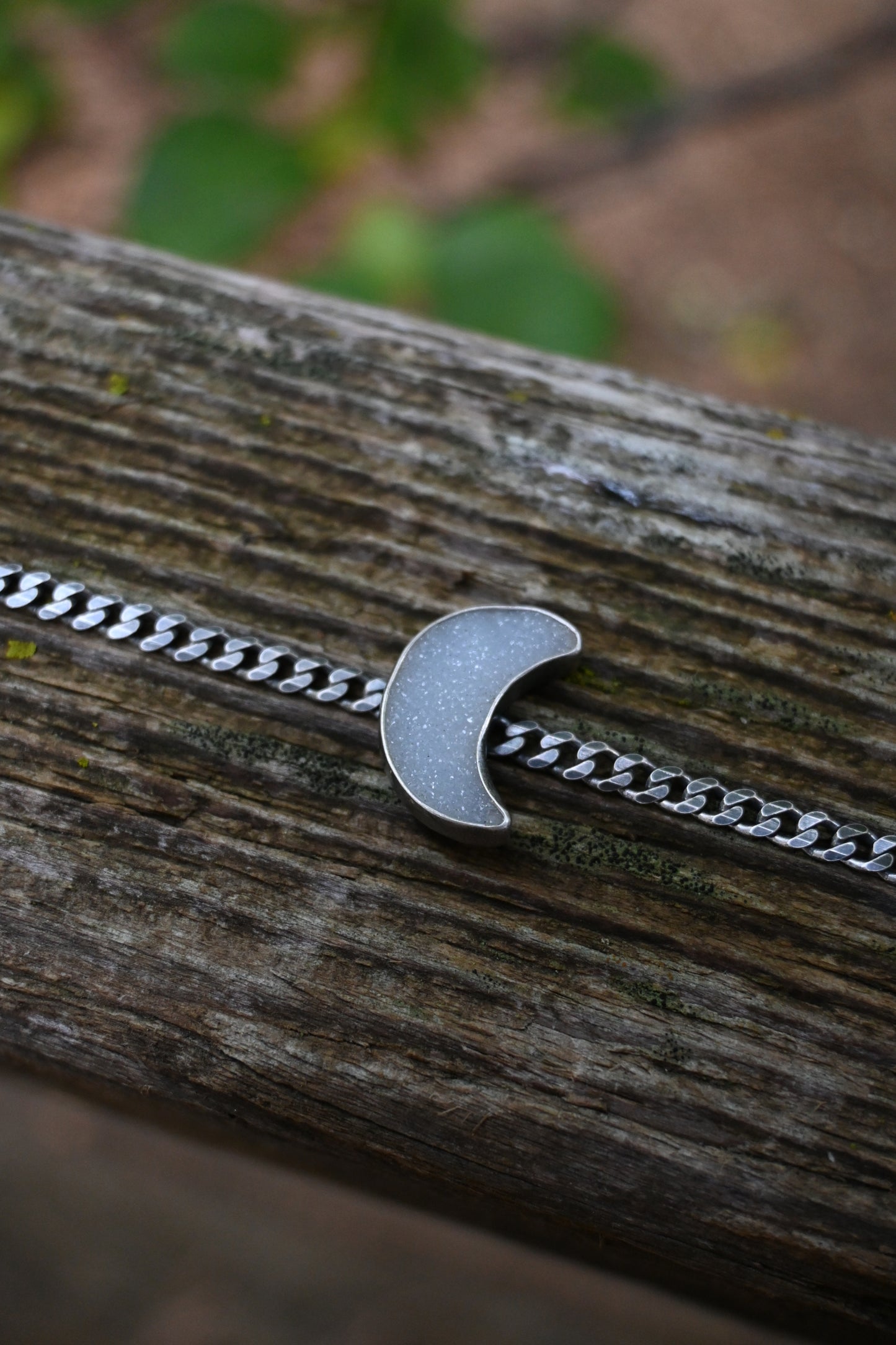 Starry Night Curb Choker-Druzy Agate Moon