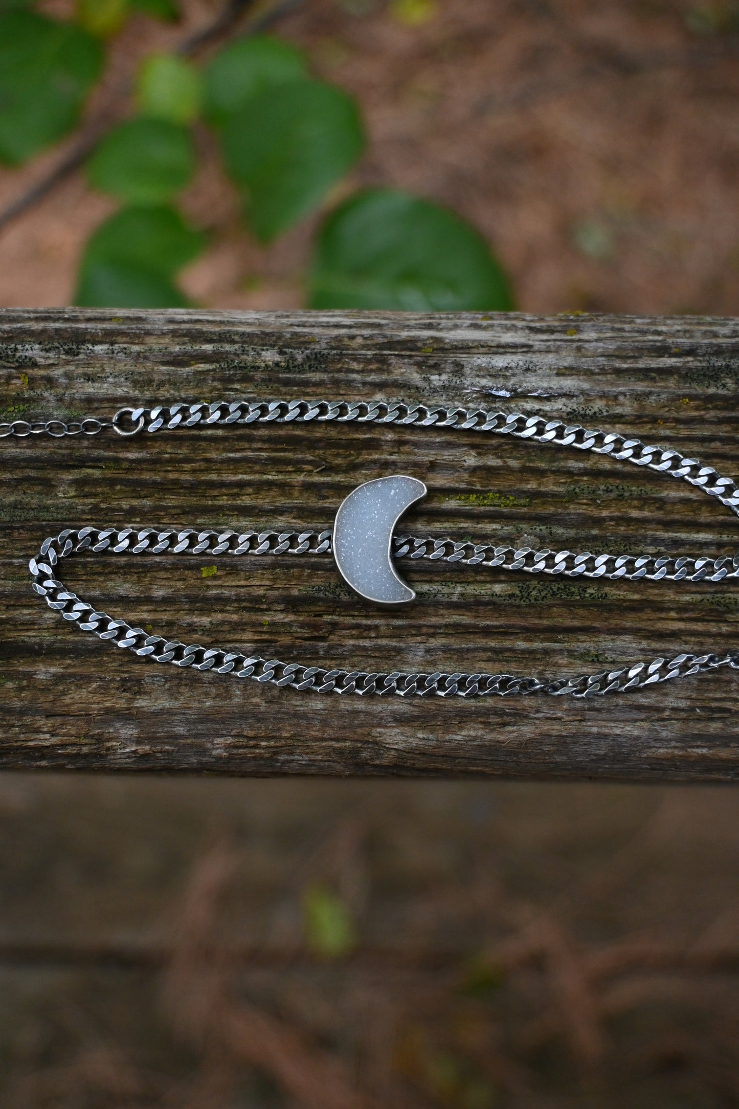 Starry Night Curb Choker-Druzy Agate Moon