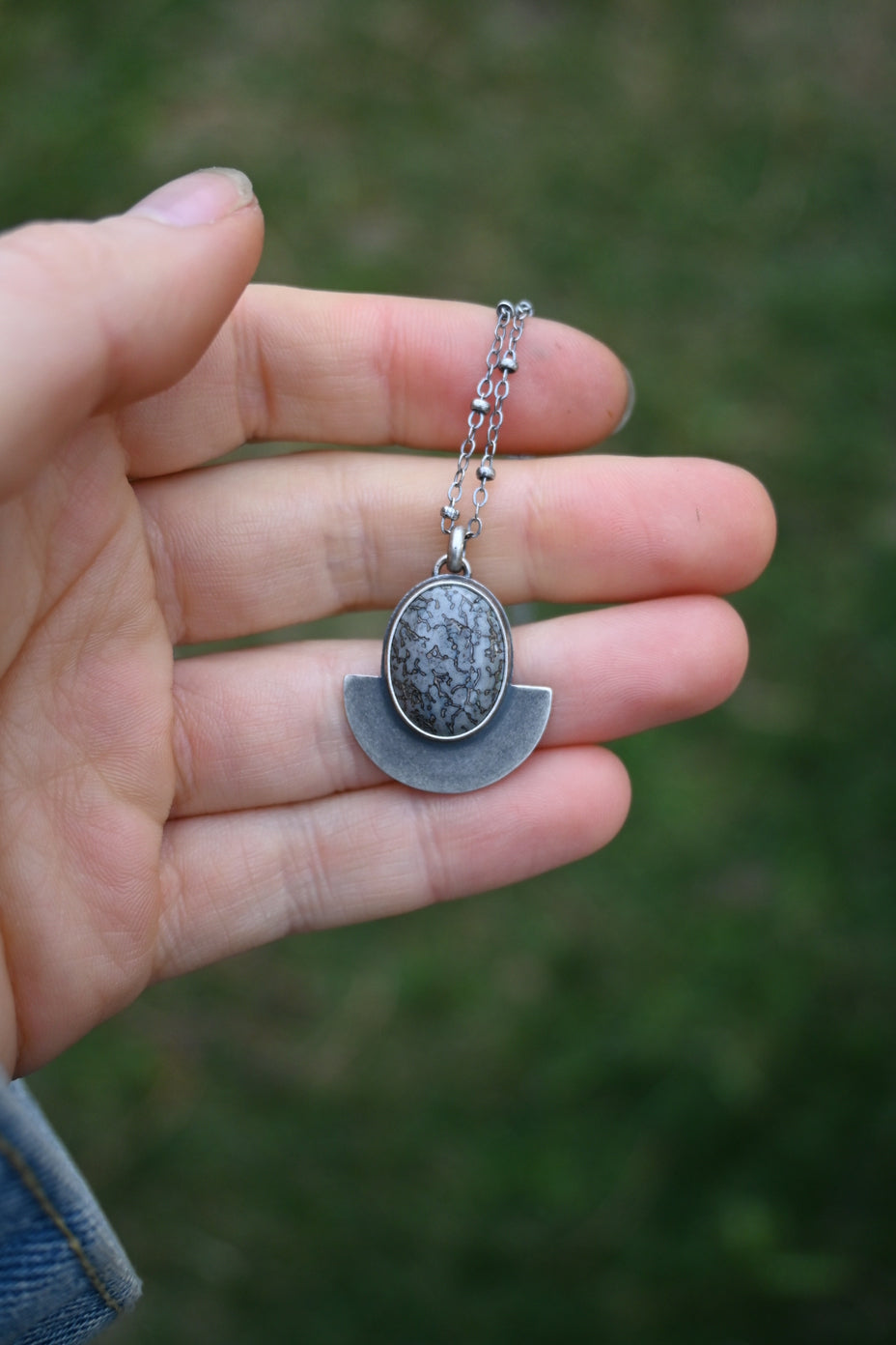 Half Moon Necklace - Petrified Dinosaur Bone